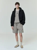 Essentials Embossed Classic Fleece Black Zip-Up Hoodiess